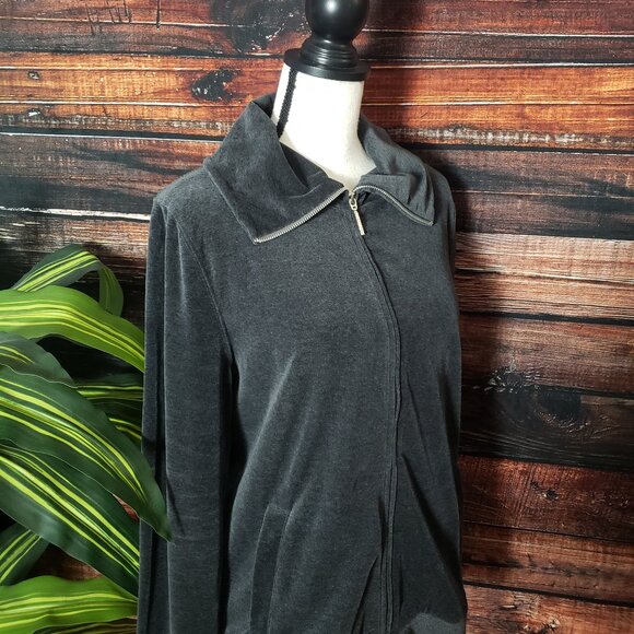 Jones New York Sport Velour Jacket Sweatshirt Large Gray Full Zip Pockets - Picture 9 of 12